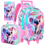 3PCS Kid Girl Rolling Backpack Cute Koala Wheeled Bookbag
