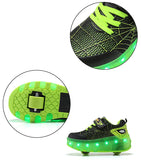 Kid Boys Girls Roller Shoes LED Light Up USB Charging Skateboard Shoes