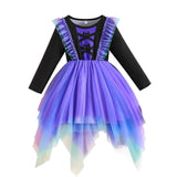 0-3Y Baby Toddler Girl Halloween Bat Print Ruffled Long Sleeve Mesh Dresses