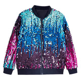 2-16Y Kid Girls Sequin Jacket Glitter Shiny Zip Up Coat Outwear