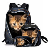 3 Pcs Set Kid Boy Cat Backpack School Bags With Lunch Pencil Bags
