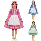 5-12Y Kid Girls Colonial Pioneer Prairie Maid Dress Halloween Carnival Party Cosplay
