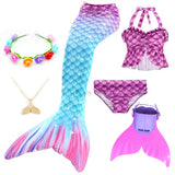 3-12T Kid Girls Mermaid Costume Swimsuit  Swimming Tail 6 Pcs/set