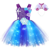 12M-12T Kid Baby Girls Mermaid Glowing Tutu Halloween Ariel Party Dresses