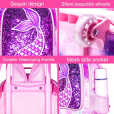 3PCS Kid Girl Mermaid Rolling Backpack Wheeled School Bag