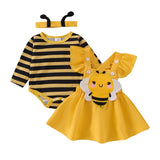 0-18M First Halloween Baby Girl Outfit Long Sleeve Romper Ladybug Suspender 3 Pcs Set