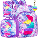 3 Pcs Kid Girl Mermaid Cute Bookbag School Backpacks