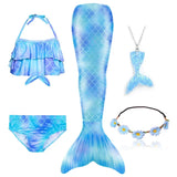 5Pcs/Set Girls Mermaid Tail Swimsuit Costume Beach Pool Swimwear