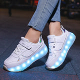 Kid Girl Boy Luminous Roller USB Charge Light Up Skate Shoes