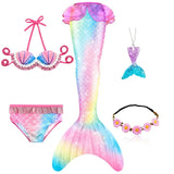 5Pcs/Set Girls Mermaid Tail Swimsuit Costume Beach Pool Swimwear