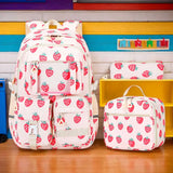 3 Pcs Set Kids Girl Cute Strawberry School Bookbag with Lunch & Pencil Pouch