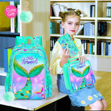 3 Pcs 16 Inch Kid Girl Mermaid Backpack School Bookbag