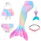 Kid Girl Fancy Mermaid Tail Swimming Costume  Swimwear 5 Pcs/Set