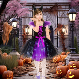 Purple Tulle Witch Puffy Dress with LED Lights for Kids, Girls' Costume for Halloween Party Performances & Birthday Parties