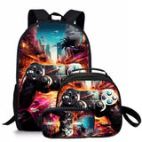 Kid Cool 3D Flat Cartoon Game Controller Three Piece Set Backpacks Schoolbags