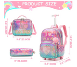 3 pcs/Set Kid Travel Mermaid Trolley Rolling Backpack Wheeled Trolley School Bag