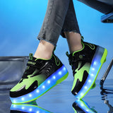 Kids USB Recharge Light Up  LED Skates Roller Shoes