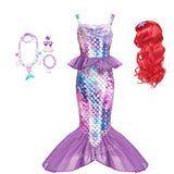 Kid Girl Princess Mermaid Carnival Ariel Cosplay Dress for Halloween Party Ball