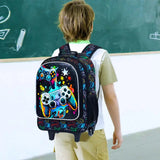 3Pcs Kids Gaming Controller Trolley Backpack Set Wheeled School Bag