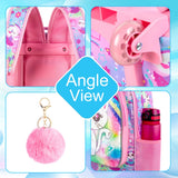 4PCS Kids Girl Rolling Backpack Cute Cat Sequin Wheeled Bookbag