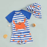 Boys Ocean Adventure Rash Guard Swim Set Tropical Fish Print Short Sleeve T-shirt