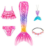 Kid Girl Fancy Mermaid Tail Swimming Costume  Swimwear 5 Pcs/Set