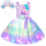 1-14Y Kid Baby Girl Princess Mermaid Led Light Up Birthday Party Tutu Dresses