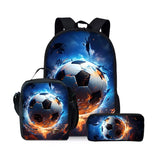 Kid Football Pattern Three Piece Set Cartoon School Backpack