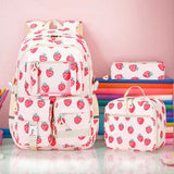 3 Pcs Set Kids Girl Cute Strawberry School Bookbag with Lunch & Pencil Pouch