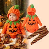 Infant Baby Girl Boy Halloween Party Pumpkin Hooded 3 Pcs Set