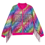 2-16Y Kid Girl Trendy Tassels Sequin Hip Hop Jacket Baseball Party Coat