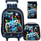 3Pcs Kids Gaming Controller Trolley Backpack Set Wheeled School Bag