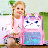 3PCS Kids Cat Backpack Sequin Pink School Bookbag
