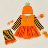 0-18M Newborn Infant Baby Girl Halloween Clothes Pumpkin Print Long Sleeve 3 Pcs Set