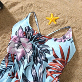 Family Matching Mom Daughter Swimwear Floral Pattern Ruffle One-Piece Swimsuit