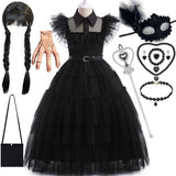 2-12Y Kid Girl Classic Black Gothic Wendsday Halloween Holiday Party Dresses