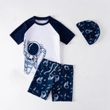 Kids Boy Girl Shark Print Swimwear Short Sleeve Swimsuit 3Pcs/Set