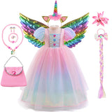 2-10T Kid Girls Halloween Fantasy Party Princess Rainbow Unicorn Dresses