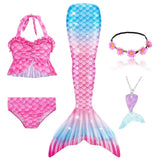 5Pcs/Set Girls Mermaid Tail Swimsuit Costume Beach Pool Swimwear