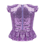 Kids Girls Mermaid Costume Top Girls Sleeveless Sequins Glittering Shirt T-Shirt