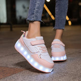 Kid Boy Girl Roller Skate Flashing Light 4 Wheel Roller Shoes