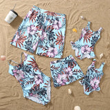 Family Matching Mom Daughter Swimwear Floral Pattern Ruffle One-Piece Swimsuit