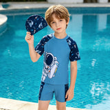 Kids Boy Girl Shark Print Swimwear Short Sleeve Swimsuit 3Pcs/Set