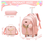 3 pcs/Set Kid Travel Mermaid Trolley Rolling Backpack Wheeled Trolley School Bag