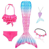 5Pcs/Set Girls Mermaid Tail Swimsuit Costume Beach Pool Swimwear