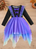 0-3Y Baby Toddler Girl Halloween Bat Print Ruffled Long Sleeve Mesh Dresses