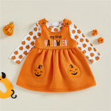 0-18M Autumn Infant Baby Girl Halloween Outfit Pumpkin Print Long Sleeve 2 Pcs Set