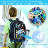 3Pcs Kids Gaming Controller Trolley Backpack Set Wheeled School Bag
