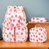 3 Pcs Set Kids Girl Cute Strawberry School Bookbag with Lunch & Pencil Pouch