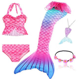 5Pcs/Set Girls Mermaid Tail Swimsuit Costume Beach Pool Swimwear